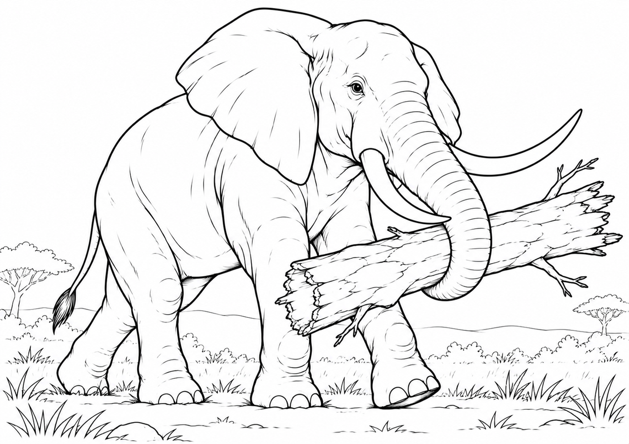 Elefant mit Baumstamm