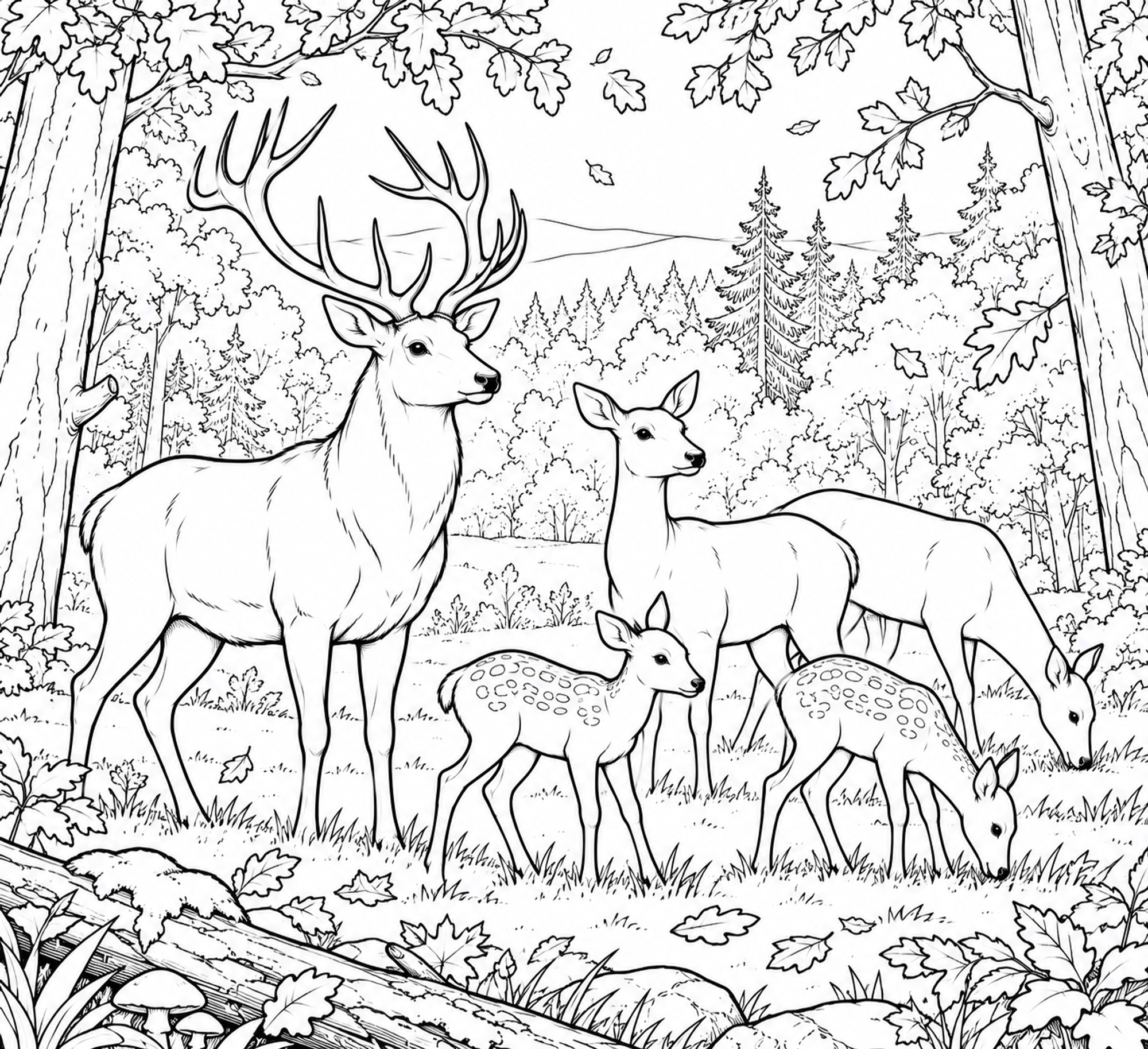Hirschfamilie im Wald