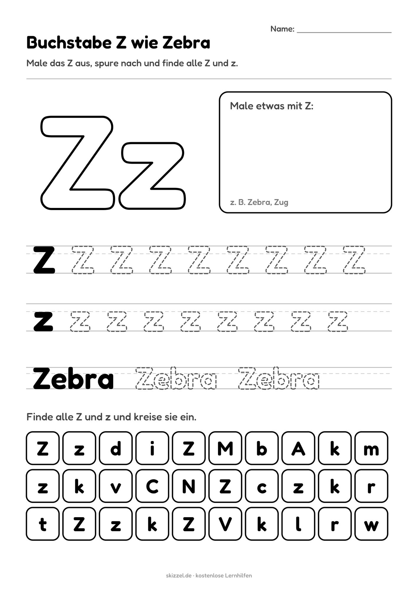 Buchstabe Z wie Zebra