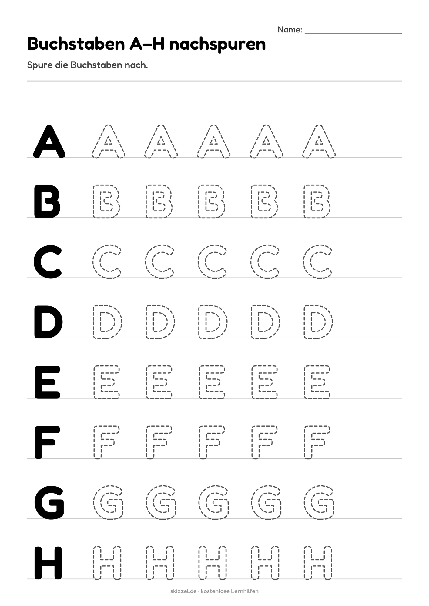 Buchstaben A–H nachspuren