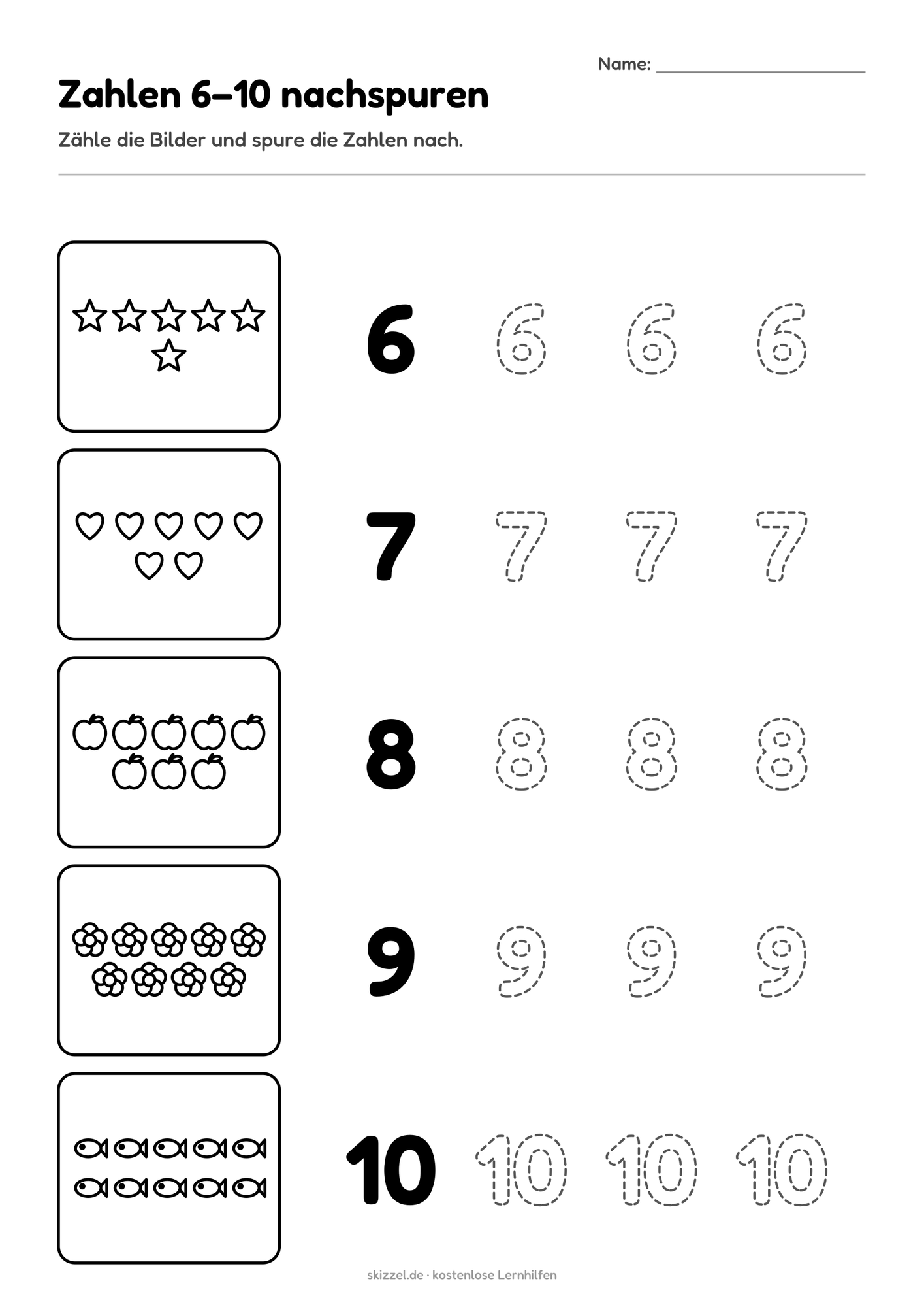 Zahlen 6–10 nachspuren