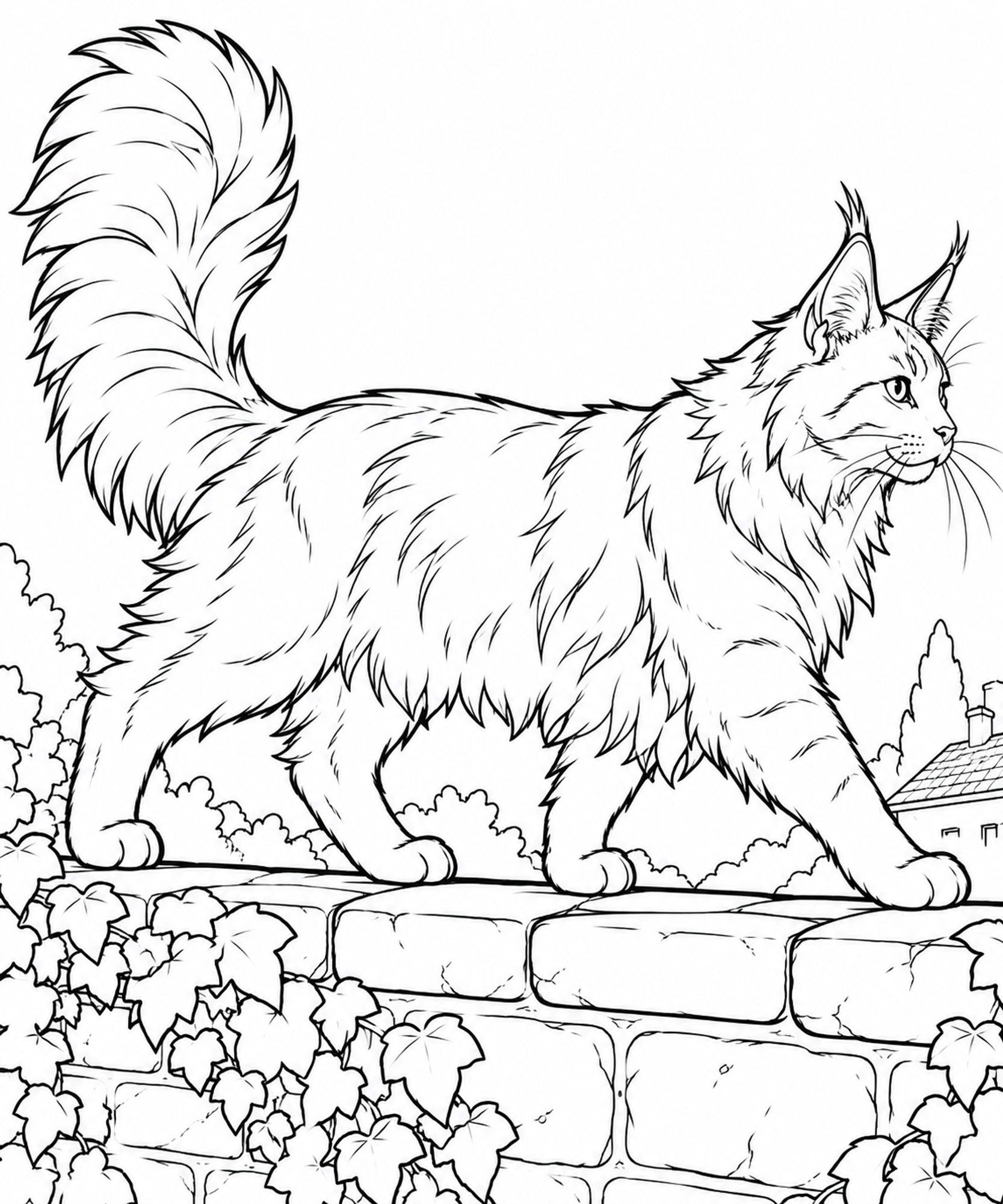 Maine-Coon-Katze auf der Mauer