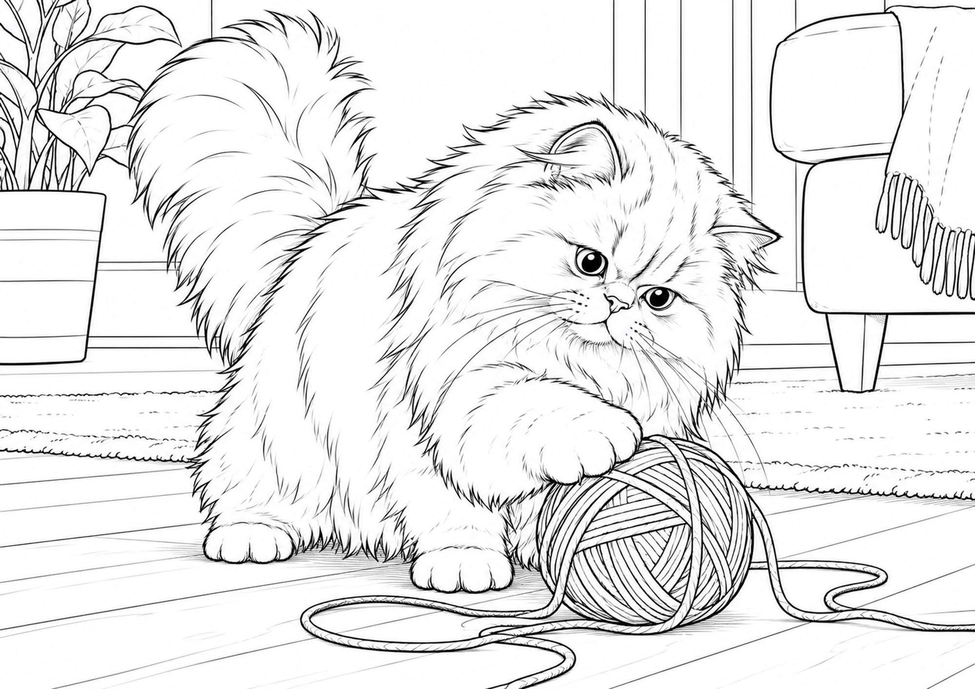 Perserkatze mit Wollknäuel