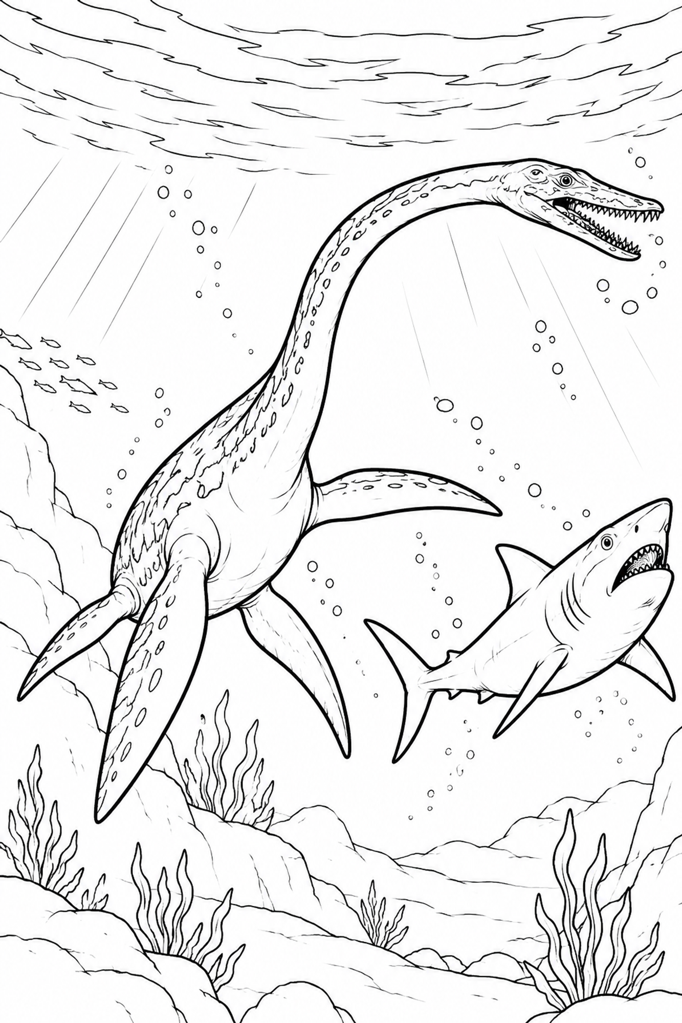 Plesiosaurus und Hai