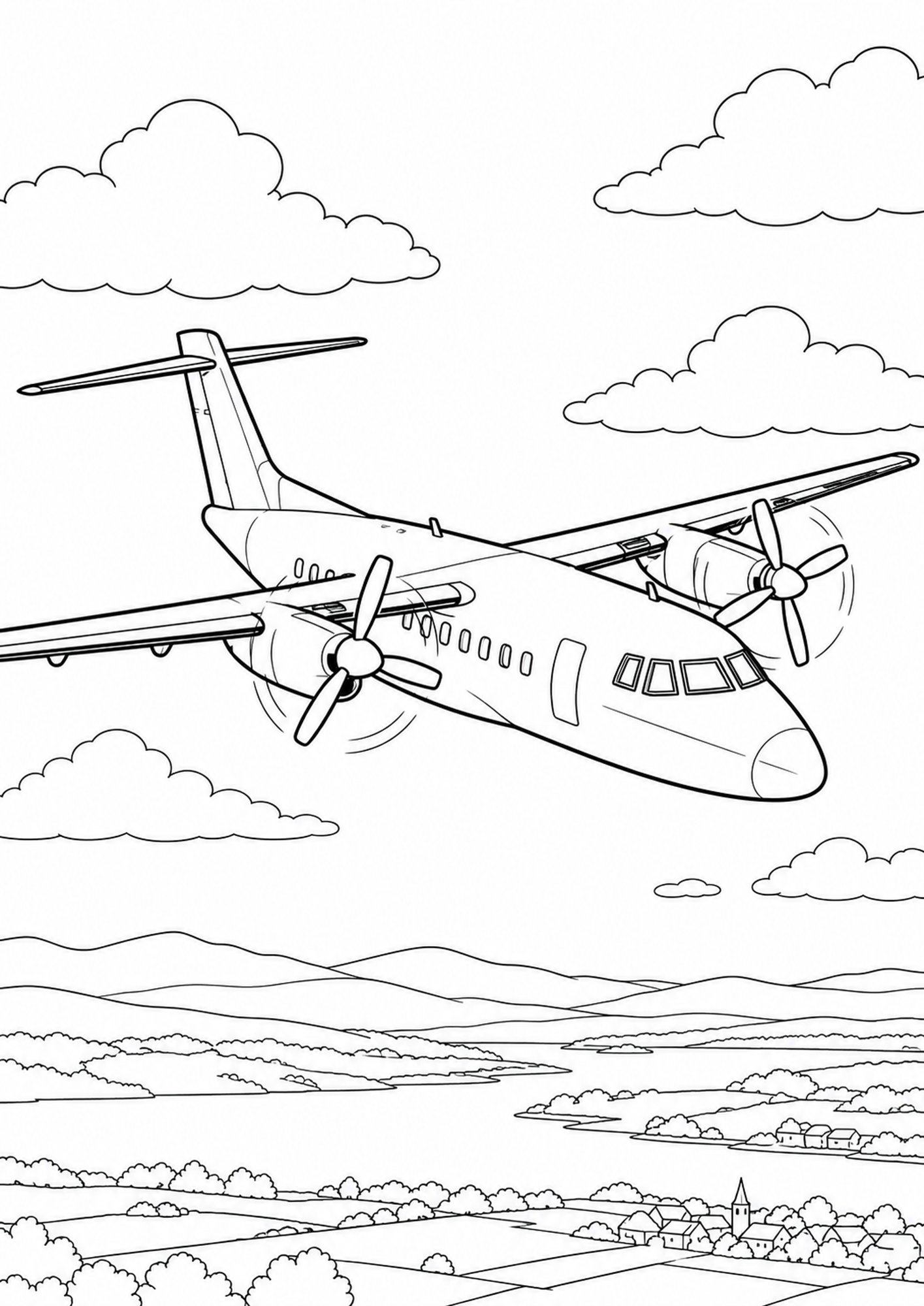 Propellerflugzeug über dem Land